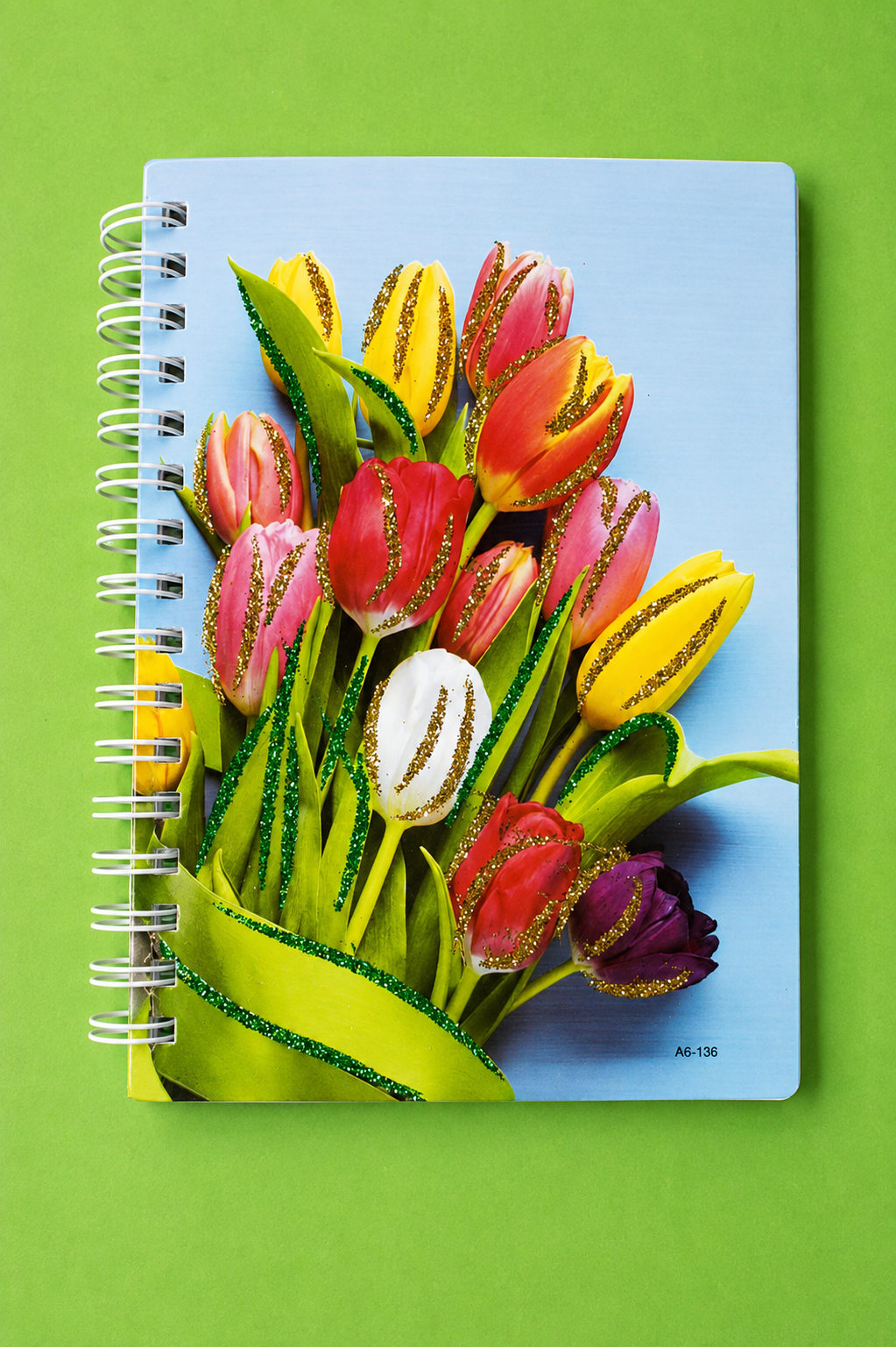 Cuaderno A6 con Espiral Diseños Florales y Glitter