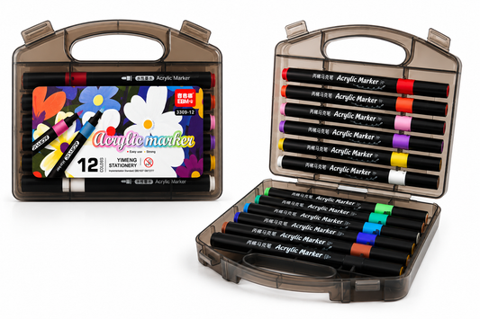 Set de 12 Plumones Acrílicos Multicolor con Estuche