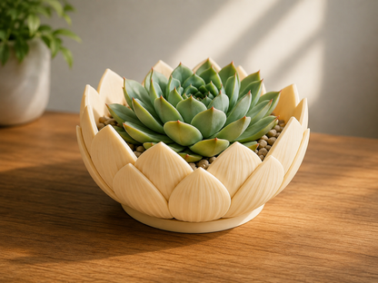 Macetero Flor de Loto Impreso en 3D para Suculentas | Decoración Moderna