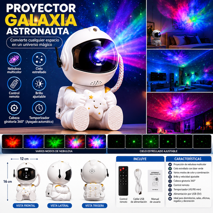 Proyector Galaxia Astronauta LED con Nebulosa y Cielo Estrellado
